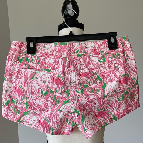 Lilly Pulitzer The Walsh Prep Green Pink Colony short size 0 flamingo resort EUC - Picture 12 of 16